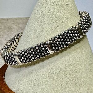 Lagos Signature Caviar 925 Silver 7” Torque Beaded Mesh Bracelet 46g Lot#274